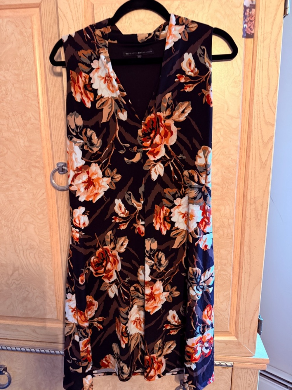 Floral Sleeveless V-Neck Dress - Black with Orange & Cream Blooms